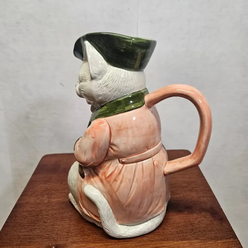 Vintage Fitz & Floyd Ceramic Pitcher Hand Painted Cat Playing Cello 1986